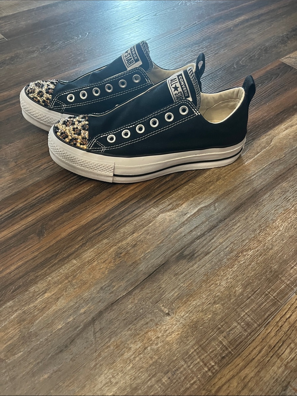 Converse Black Slip-On Sneakers with Swarovski crystal leopard print toes! - Picture 5 of 8